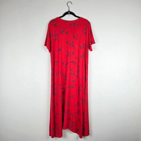 LOGO by Lori Goldstein Cherry Red Floral Short Sleeve Midi Dress White‎ Godet L - Picture 5 of 8